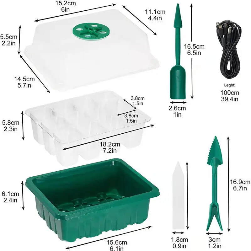 Plant Growing Box with LED Light Nursery Pots 12 hole Greenhouse Plant Starter Seedling Trays Gardening Germination tool