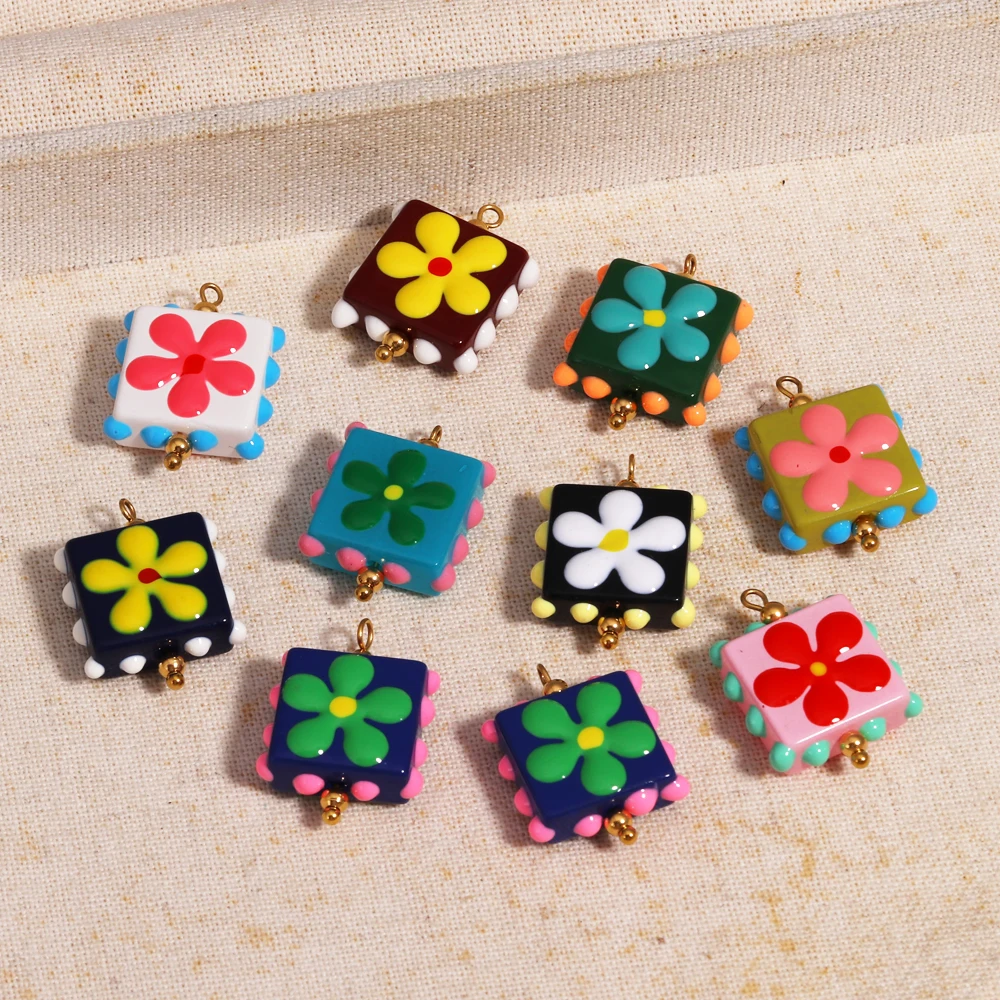 Colar pingente flor pingente de vidro misto óleo gotejamento flor contas soltas para fazer charme diy pulseiras colar acessórios csv