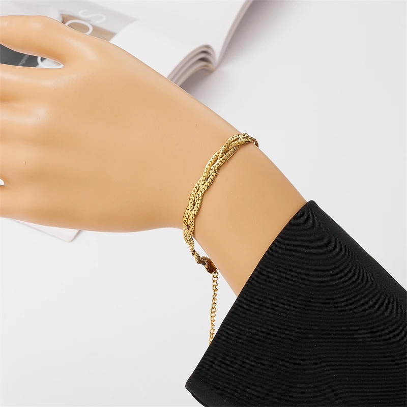 316L Stainless Steel New Fashion Fine Jewelry Minimalism 3 Colors Charm Corn Thick Chain Weaving Interweave Bracelets For Women