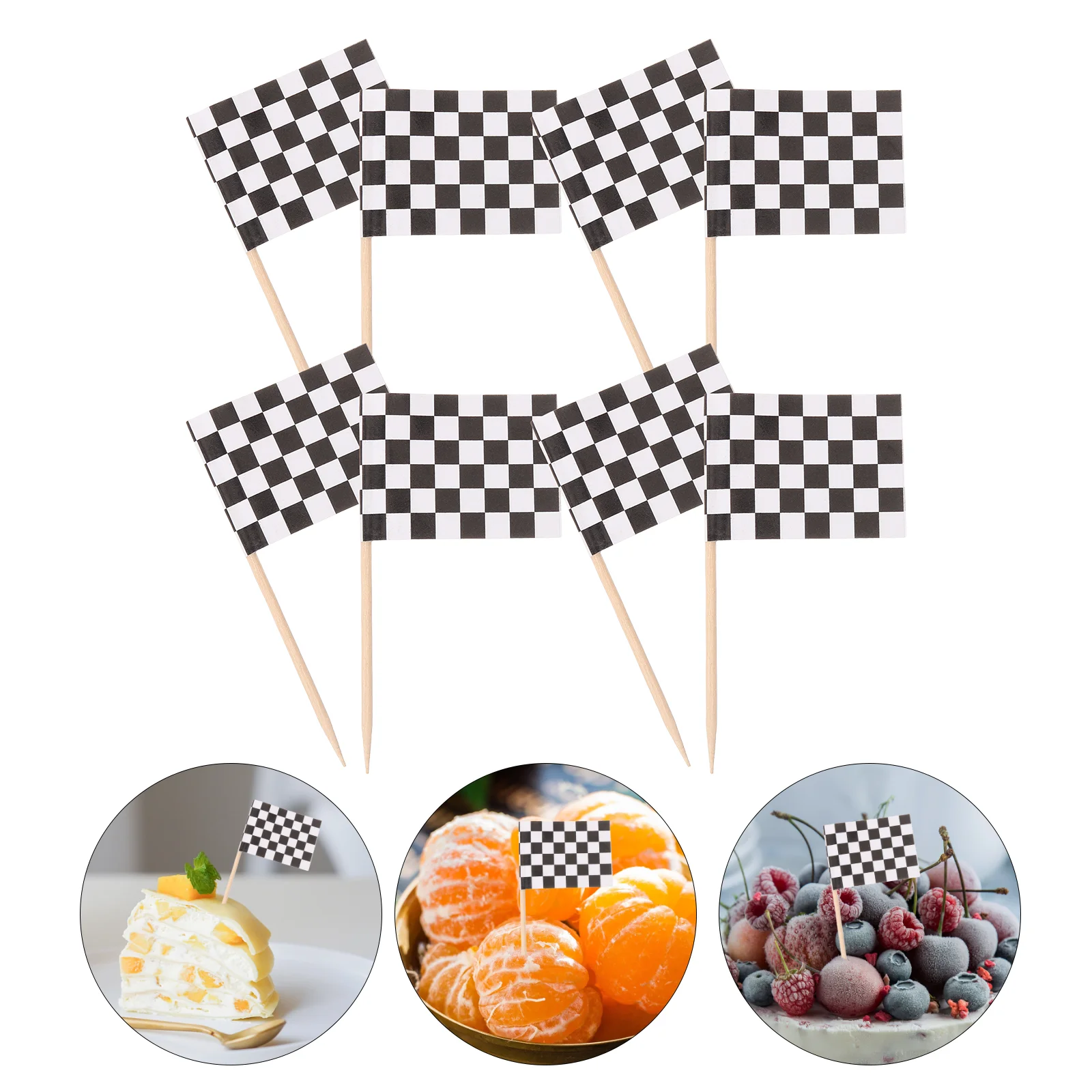 

Toppers Blank Flags Race Day Decorations Appetizer Wood Toothpicks Fruit Cocktail Cake