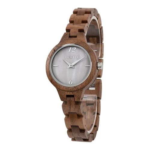 Reloj de madera para mujer, reloj analógico Wolkenstein de 33 mm, fabricado en madera natural con movimiento de cuarzo japonés