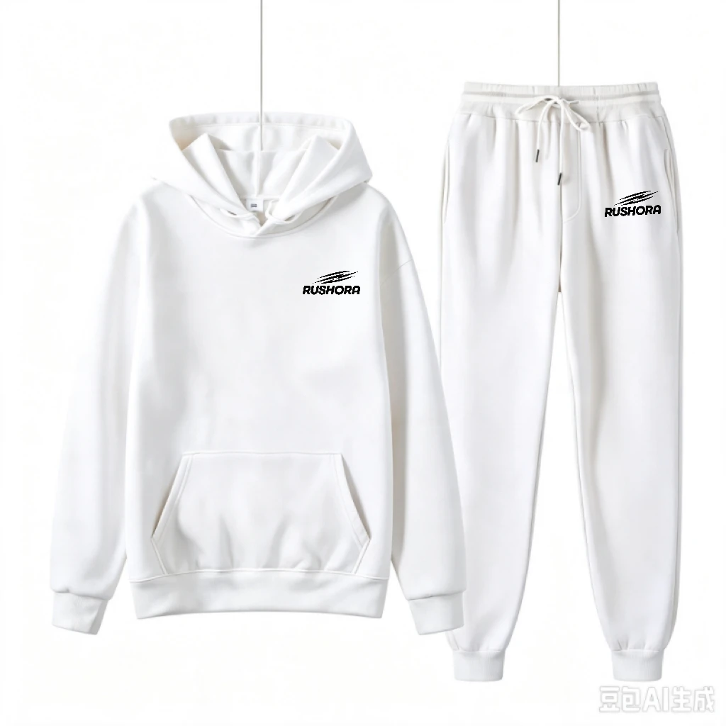 Women's Autumn and Winter Large Size Solid Color Printed Hooded Pullover Loose Long-sleeved Pants Household Daily Fashion Suit view 2