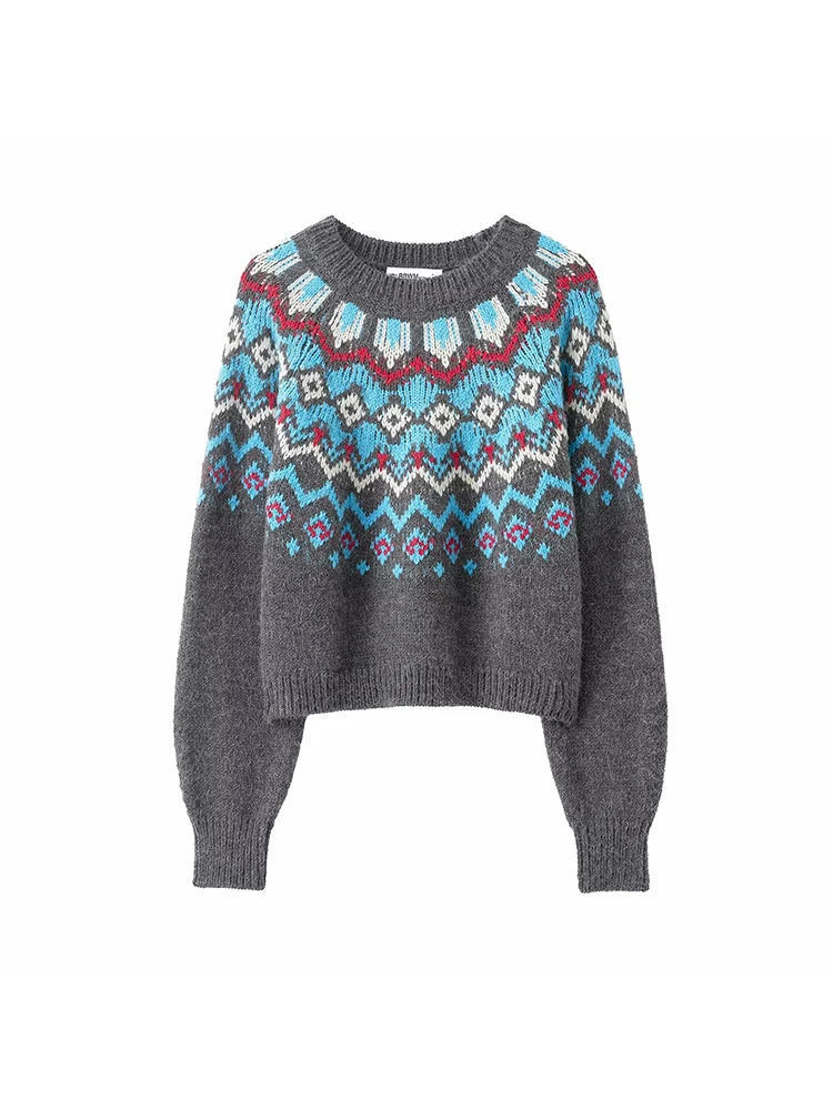 

Women Autumn Winter Contrast Color Striped Knitted Pullover Women Lapel Loose Long Sleeve Sweater Vintage Fashion Tops