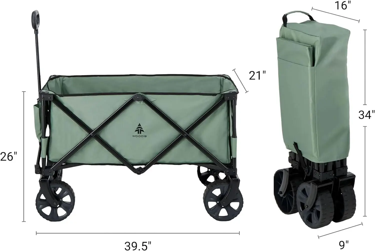 Outdoor Collapsible Folding Garden Utility Wagon Cart w/ 225 Pound Capacity, 7 Cubic Feet of Storage for Camping, Beach, &