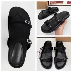 TRAF Woman Chic Rhinestone Flat Slingback Black Round Toe Metal Buckle Flat Sandals 2024 Summer Women Lightweight Flat sandals