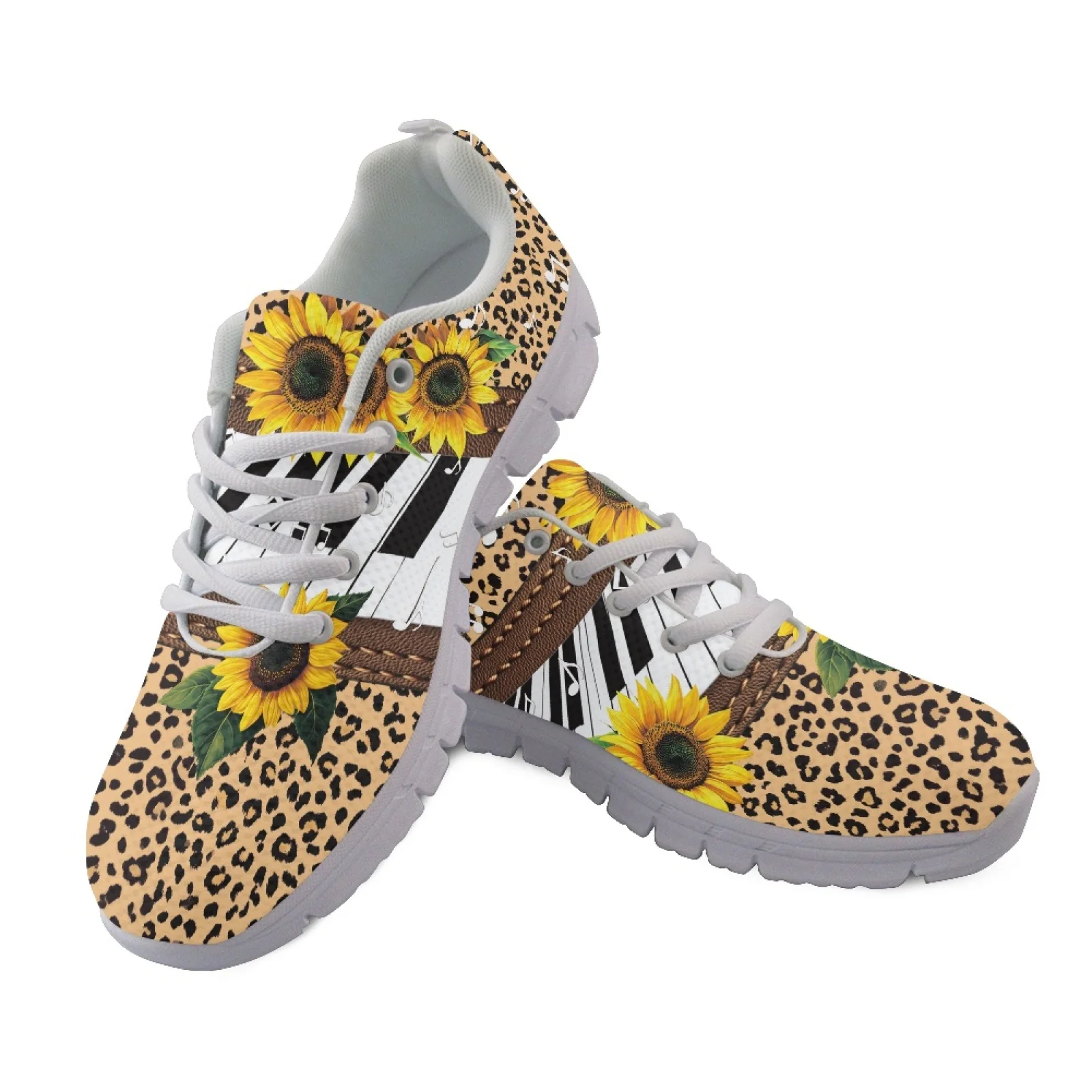 Coloranimal Sunflower Piano Leopard Print New Design Breathable Walking Running Shoes for Women Men Mesh EVA Sole Mesh Trainers