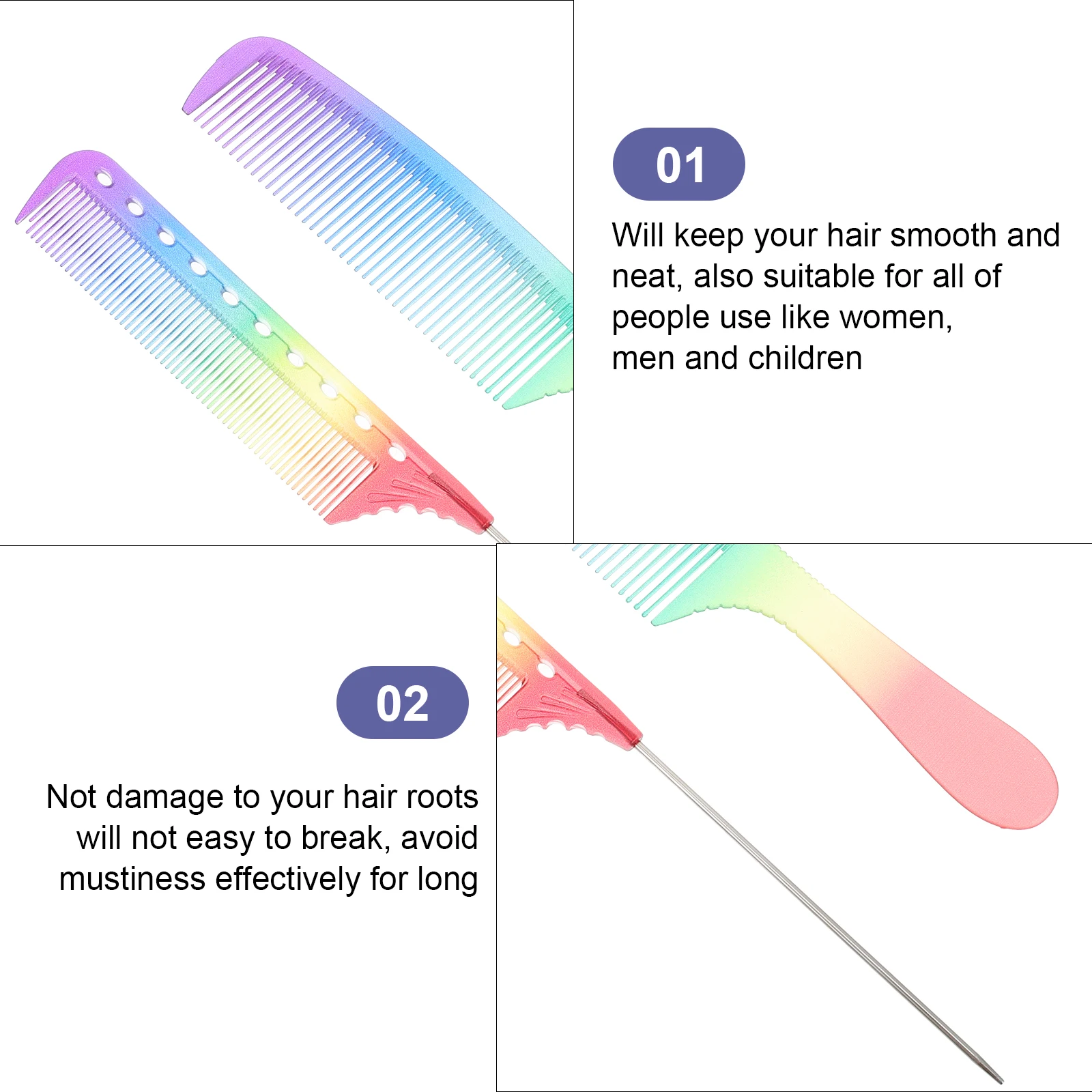 

2pcs Resin Hairdressing Barbershop Fine Salon Styling Comb Smooth Neat Hair Growth Stylish Pointy Tail Fashion Hair Comb Salon