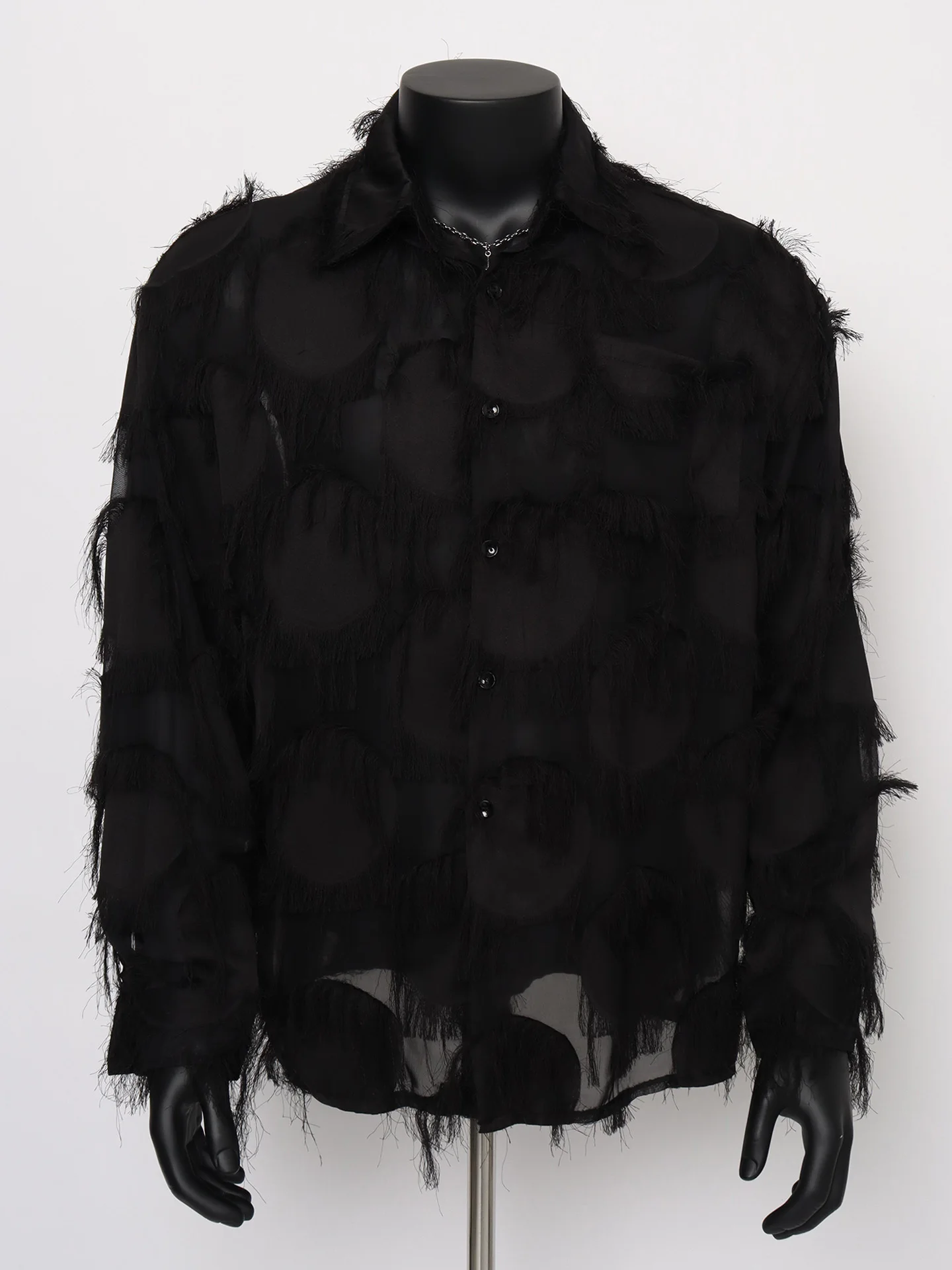 

Starlit Heavy Embellied Long Sve Loose Me irt for Men Trendy Bla Fringed Design Breathable Faion Urban Wear