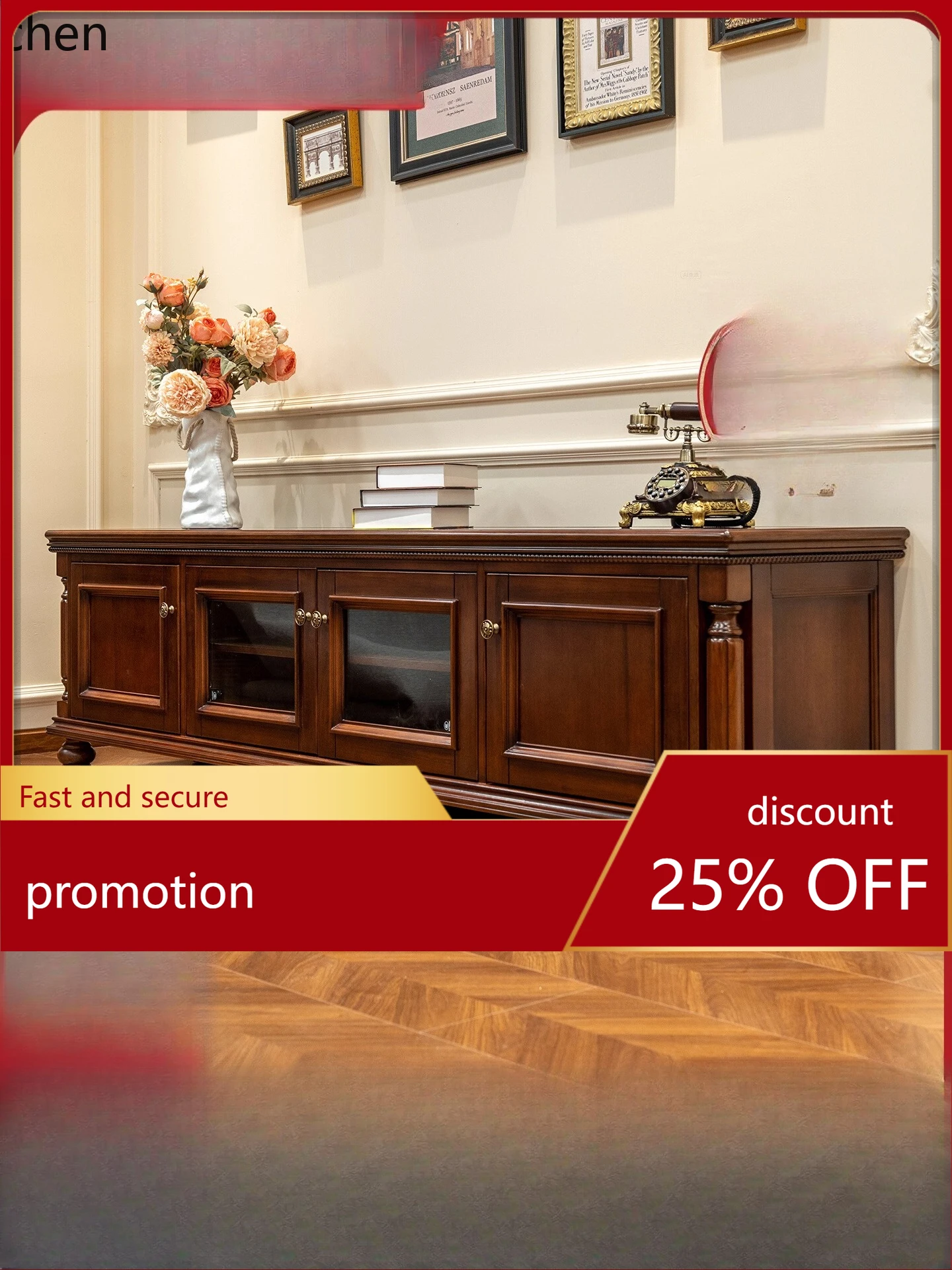 ZML Simple Living Room Solid Wood Storage Cabinet Coffee Table TV Cabinet Set