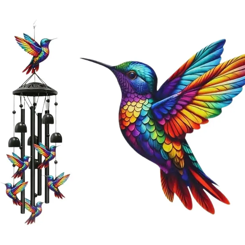 AEE8-Hummingbird Wind Chime Outdoor Metal Bell, Garden Courtyard Decoration, Commemorative Gift,High Quality