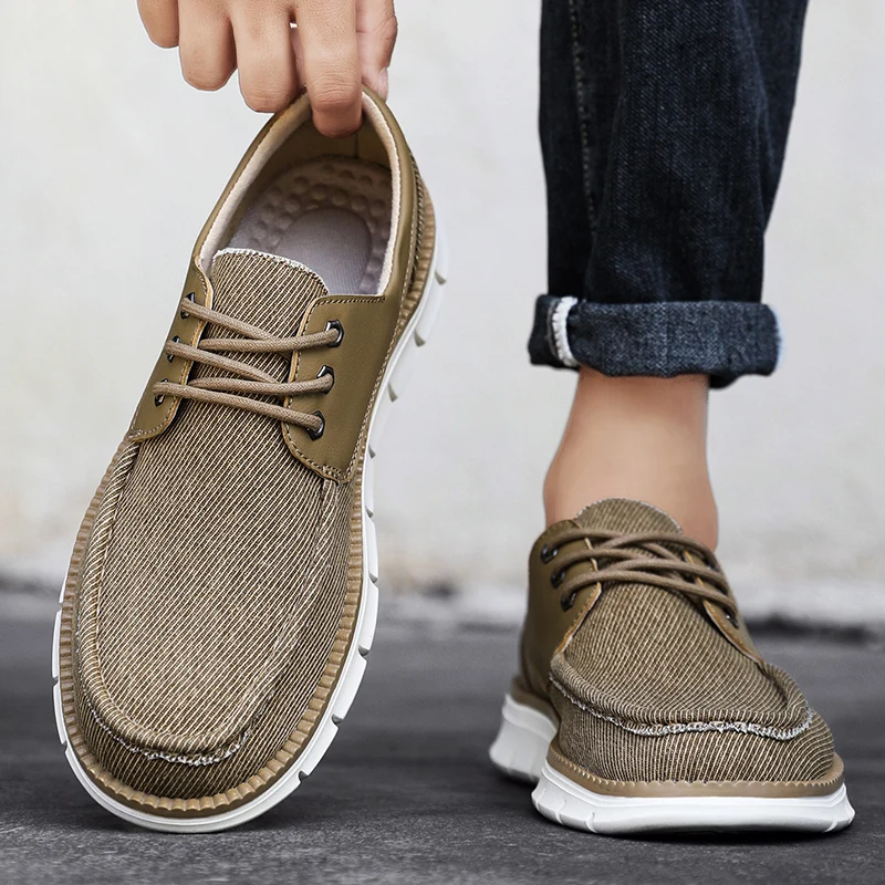 

Men Casual Canvas Shoes Comfortable White Sole Anti Slip Boat Design Classic Beige Color Scheme Lightweight Daily Walking Shoes