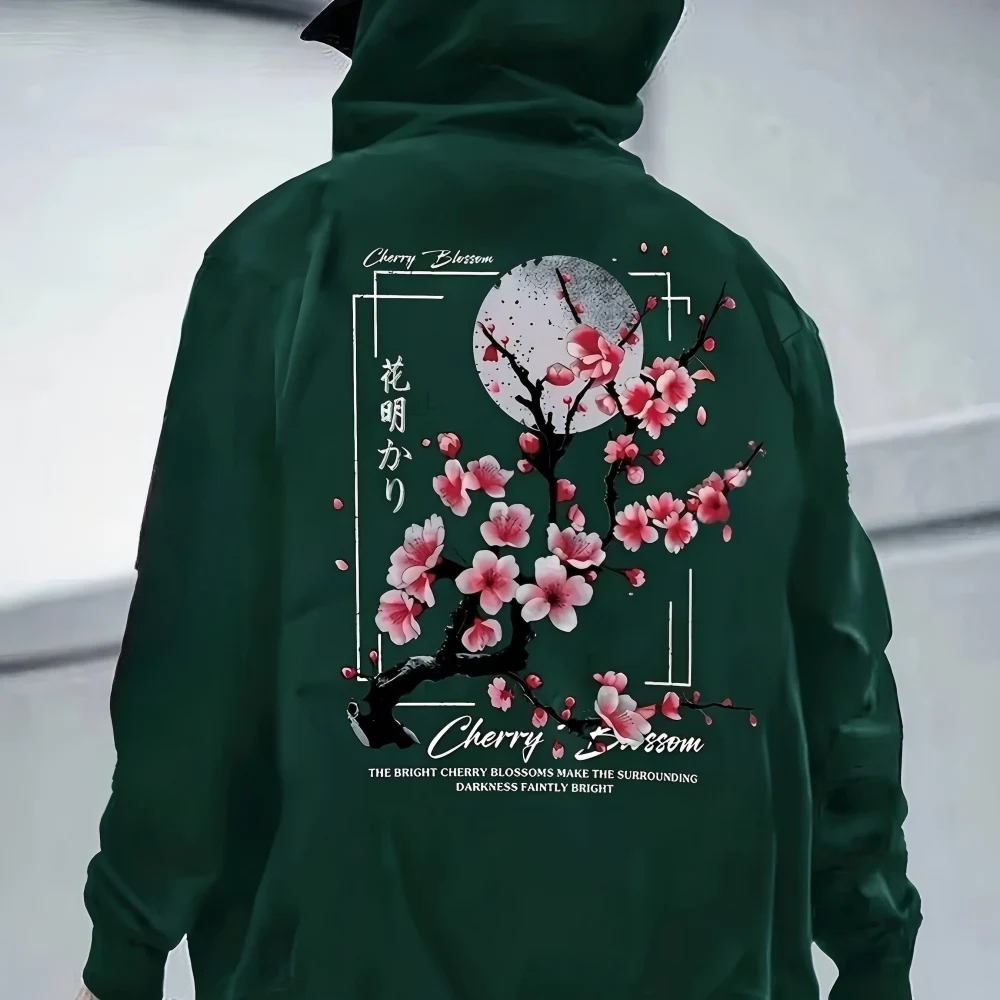 Cherry Blossom Moon Men Women Hoodie Outdoor Street Japan Harajuku Retro Casual Loose Sport Trend Adult Autumn Winter Sweatshirt - view 2