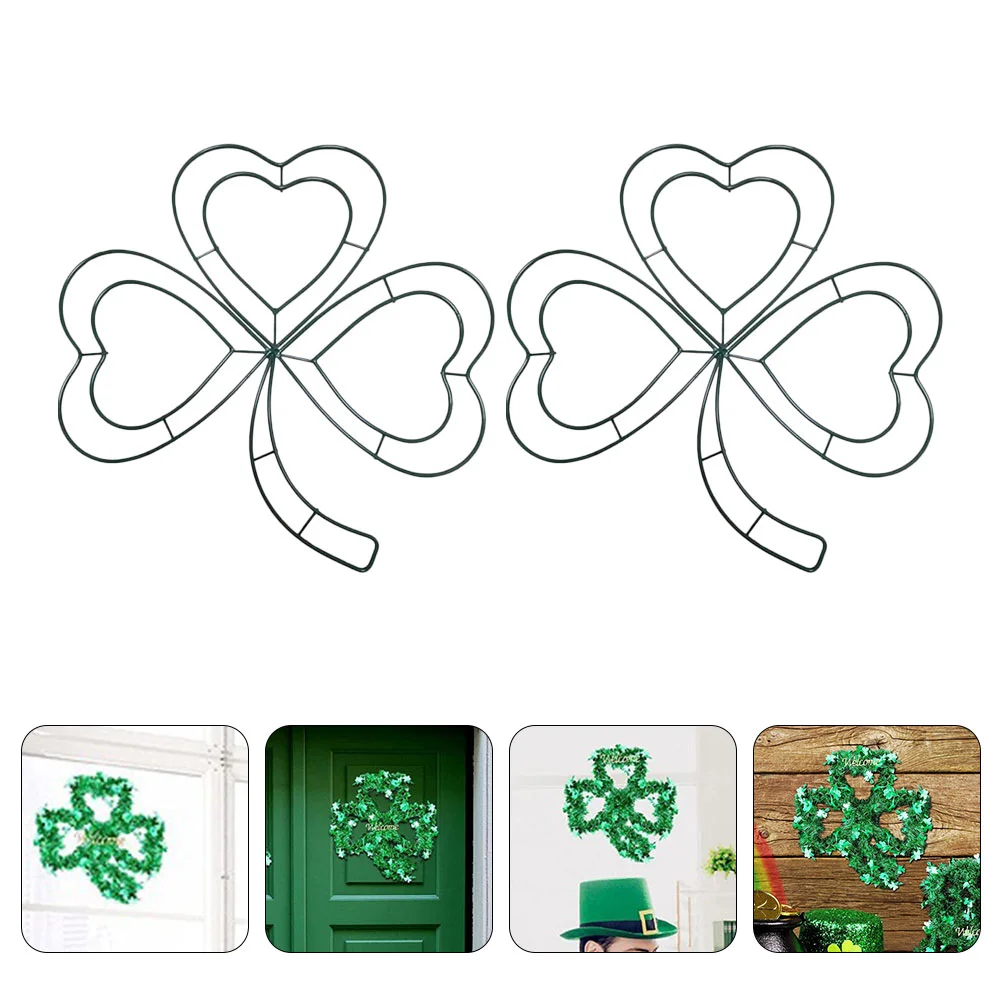 

2 Pcs Four Leaf Hoop Decoration Wreath Hoops St Patrick's Frame Metal Shamrock Shaped Ring Rings Iron Wire