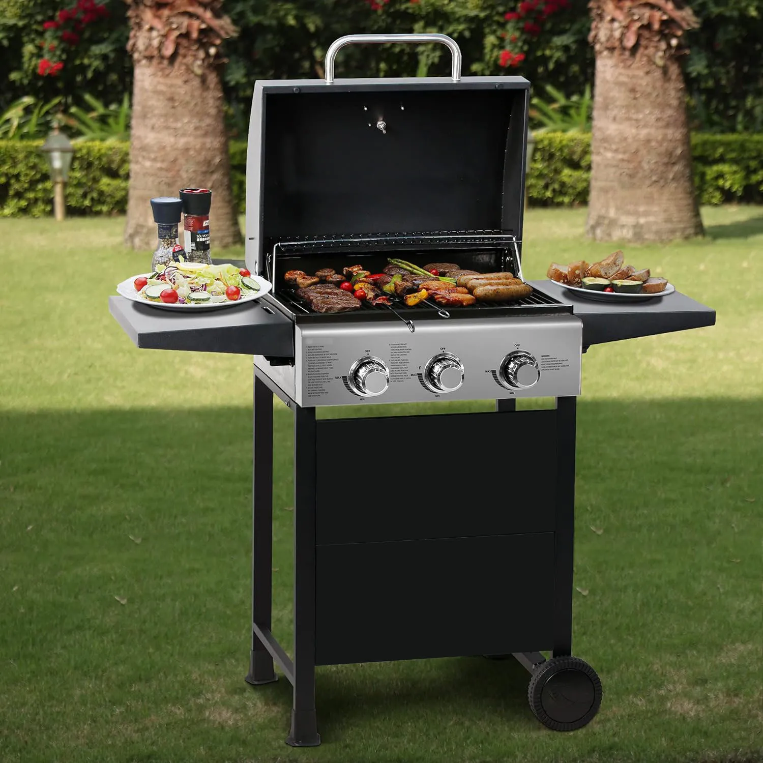 

Modern Multifunctional American BBQ Gas Grill Side Stove with Foldable Metal Side Table and Wheels Propane Gas Type