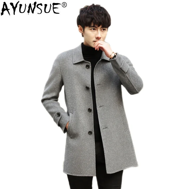 

AYUNSUE 100% Wool Coat Men Casual Double-sided Spring Male Jacket Overcoat Mens Coat and Jackets Casaco Masculino SM105 KJ1922