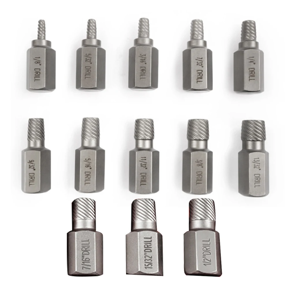 

User Friendly 13 Pcs Screw Extractor Tool Set for Quick Extraction of Stripped Screws Perfect for DIY Enthusiasts