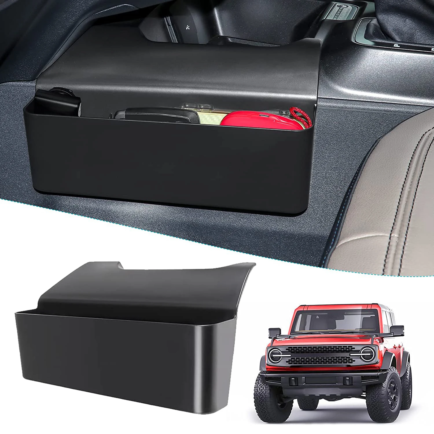 

Car Gear Shift Side Hanging Tray Organizer for Ford Bronco 2021 2022 Center Console Shifter Pocket Container