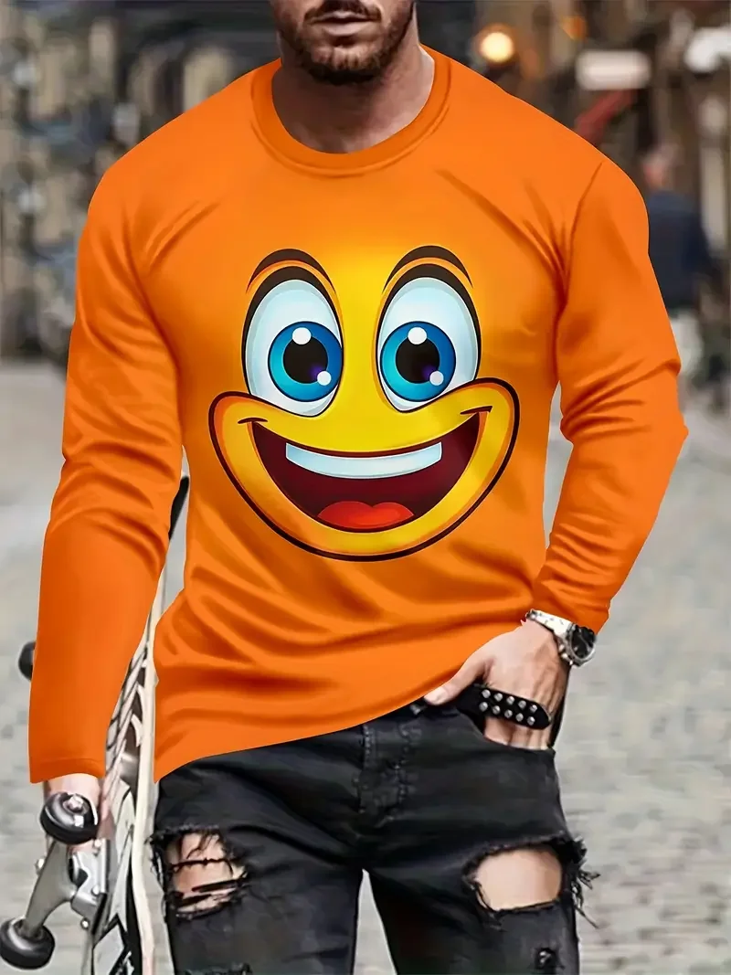Men's Cartoon Humor Expression Face Long Sleeve T-shirt 3D Print Man Women Casual Crew Neck t shirt Loose Funny Tops Men Clothes