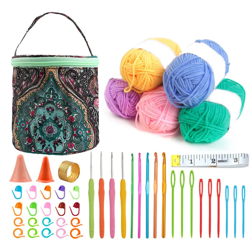 Häkelset für Anfänger, Häkelnadel-Set mit Häkelgarn, 48-teiliges tragbares Häkel-Set, ergonomisches Strick- und Häkelzubehör
