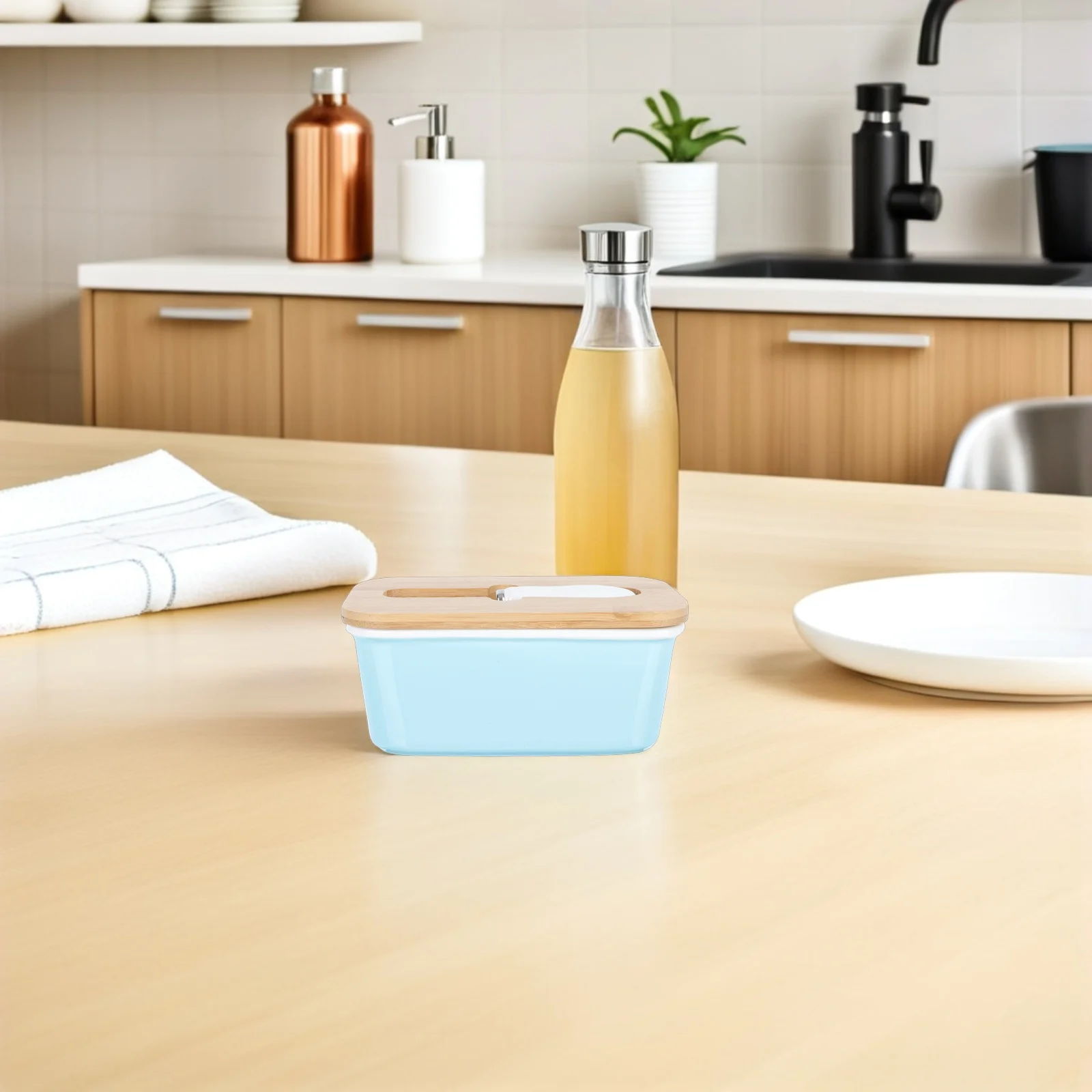 

600Ml Rectangular Ceramic Butter Jar with Lid Stackable Design Freshness Protection for Homemade Butter Spreads Counter Storage