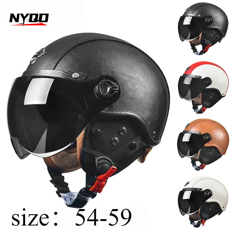 

AD Ретро мотоциклетные шлемы с козырьком, кожаный шлем для мужчин, электрический мотоцикл, винтажная защитная кепка для двигателя
