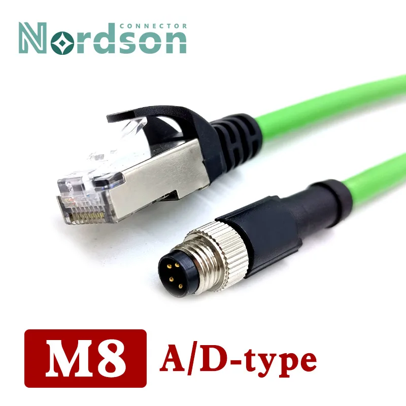 

M8 4Pin A-type Ethernet Cable to RJ45 Double Shield Network Plug D-code Male Female High Flexible Drag Chain Aviation Sensors