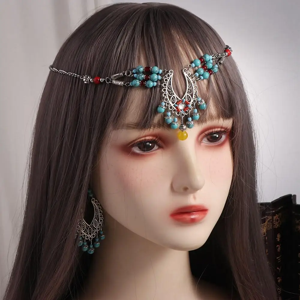 Tassel Indian Headdress Turkish Headwear Exotic Headbands Forehead Chain Beads Headbands Bohemia Hair Chain Women Head Chain