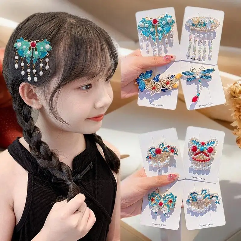 1 قطعة النمط الصيني للأطفال زهرة مشبك شعر Hanfu غطاء الرأس الفتاة حلية شعر شرابة الأطفال دبوس الشعر إكسسوارات الشعر