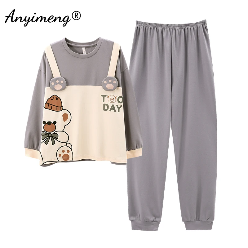 100% Pure Cotton Women Rabbit Print Pajama Autumn Winter Long Sleeves Pullover Homewear Fashion Pijamas Girls Sleepwear