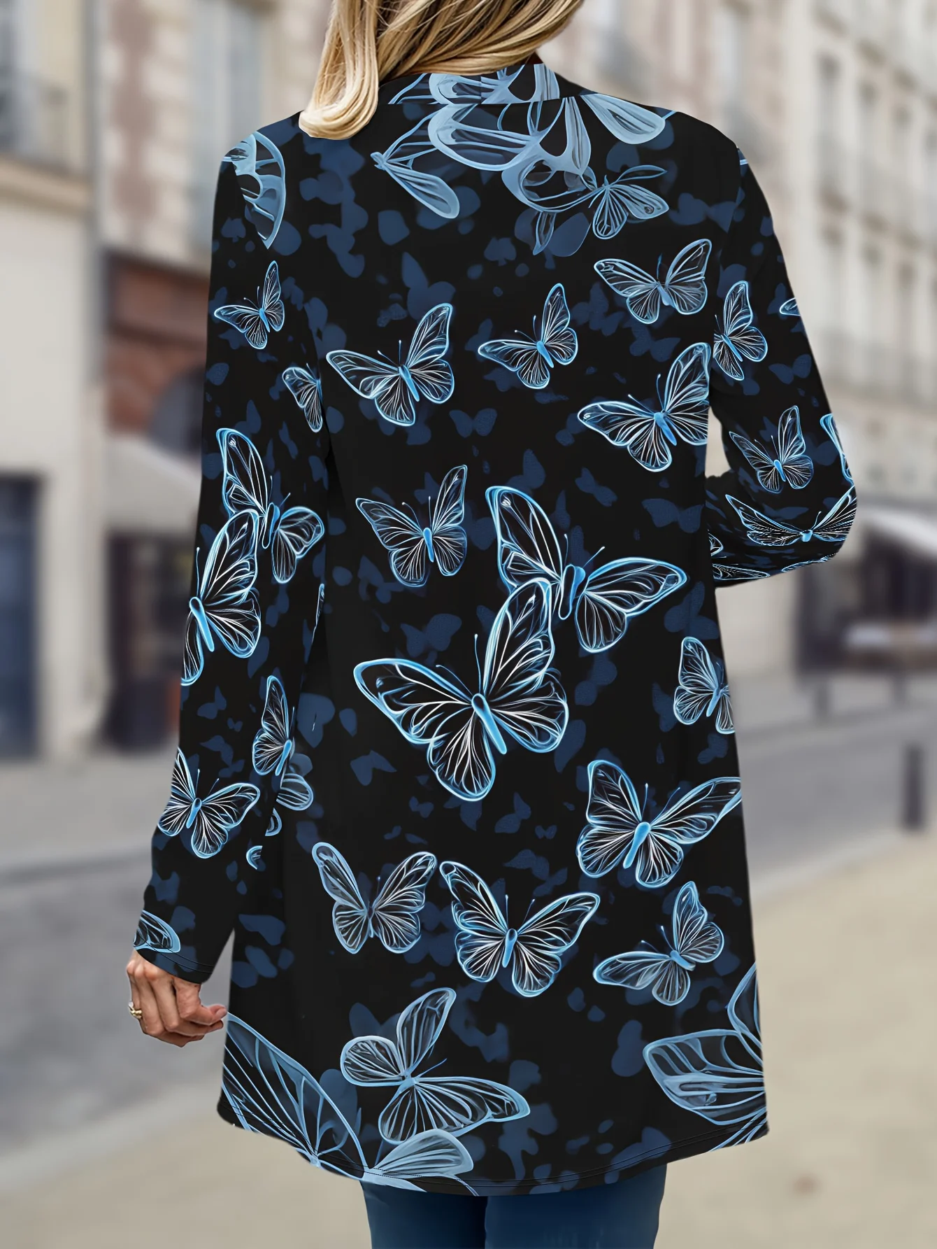 2025 Women's Butterfly Print Blazer, Open Front Long Sleeve, Elegant Casual Jacket, Spring Fall Office Wear