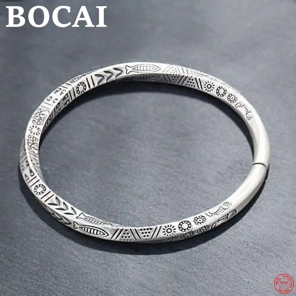 

Браслет BOCAI S999 из серебра 925 пробы с подвесками, оптовая продажа, ретро тотем, твист, Спираль браслет, чистый серебристый амулет для мужчин и женщин