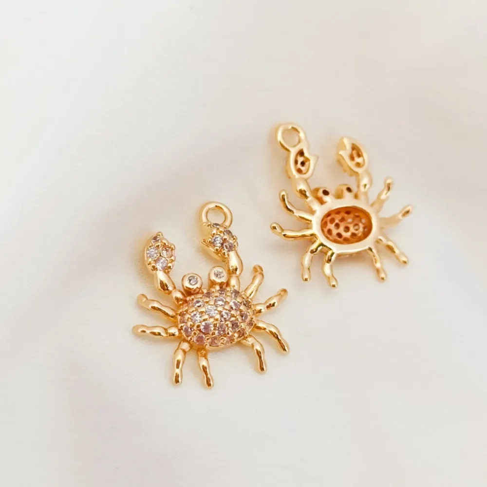 قلادة سرطان البحر الصغيرة المطلية بالذهب عيار 14 قيراط والزركون، قلادة سوار 16 مم، مواد إكسسوارات مجوهرات مصنوعة يدويًا #3