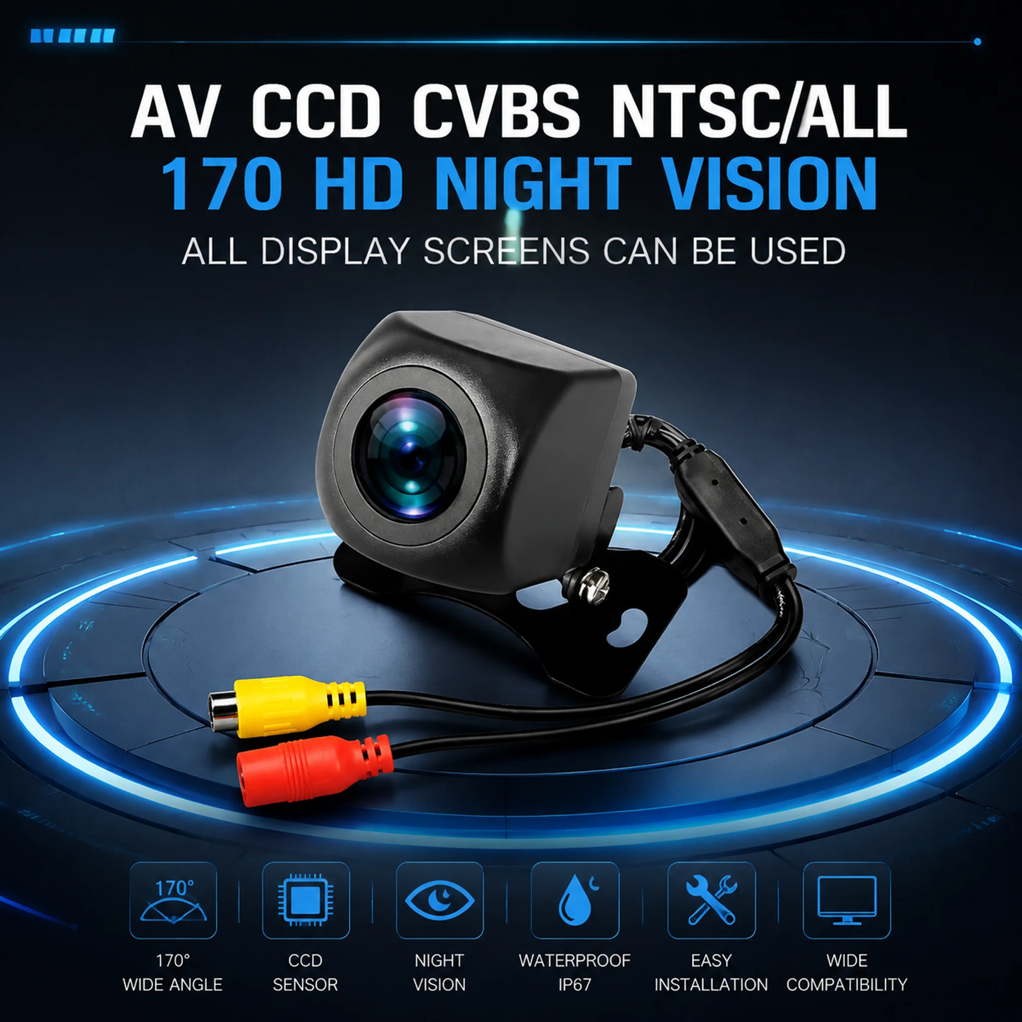 HD Reversing Camera NTSC CVBS CCD Waterproof Night Vision 170-Degree Reversing Image Full-Color Video