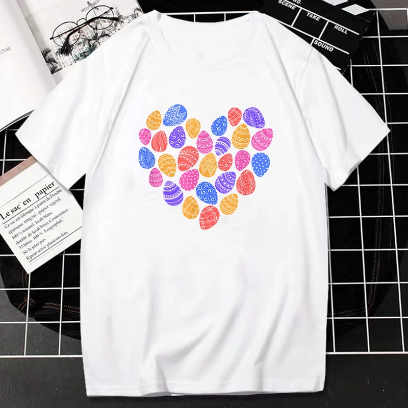 Easter Basekt Eggs T-Shirt Women Fashion Shirt Cute Bunny Print Tops Harajuku Aesthetic Streetwear Easter Gift for Lady De Mujer