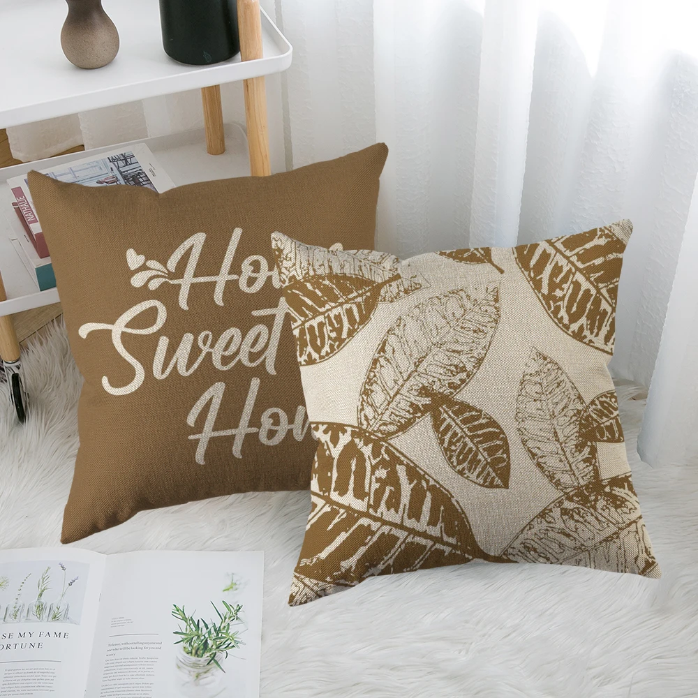 Fodera per cuscino in lino geometrico foglia marrone chiaro per auto soggiorno divano camera da letto decorazioni per la casa
