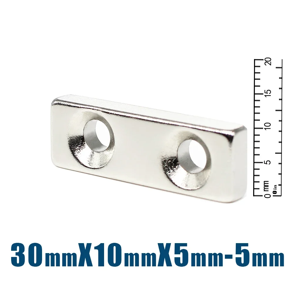 2/5/10/20Pcs 30x10x5-5mm Block Rectangular Super Strong Neodymium Magnet with 2 Hole Powerful N35 Magnetic Sheet Fishing Magnet