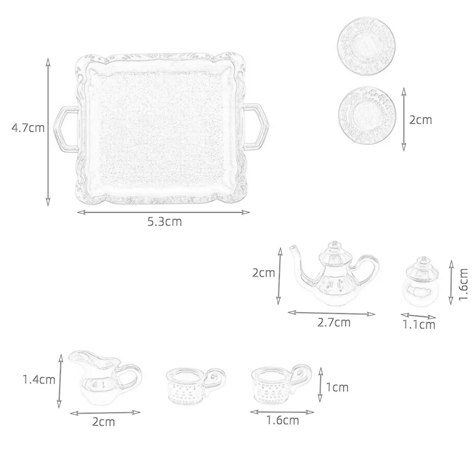 Juego de té en miniatura para casa de muñecas, decoración de casa de muñecas clásica para niños, modelo de juego para 1/12, cocina, comedor, Micro paisaje, 8 Uds.