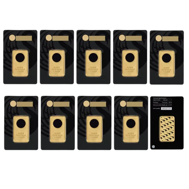 

5~10pcs 1oz Gold Bar Australia 24K Gold Plated Brass Gold Bullion with Different Serial Numbers Fake Gold Bars Collection