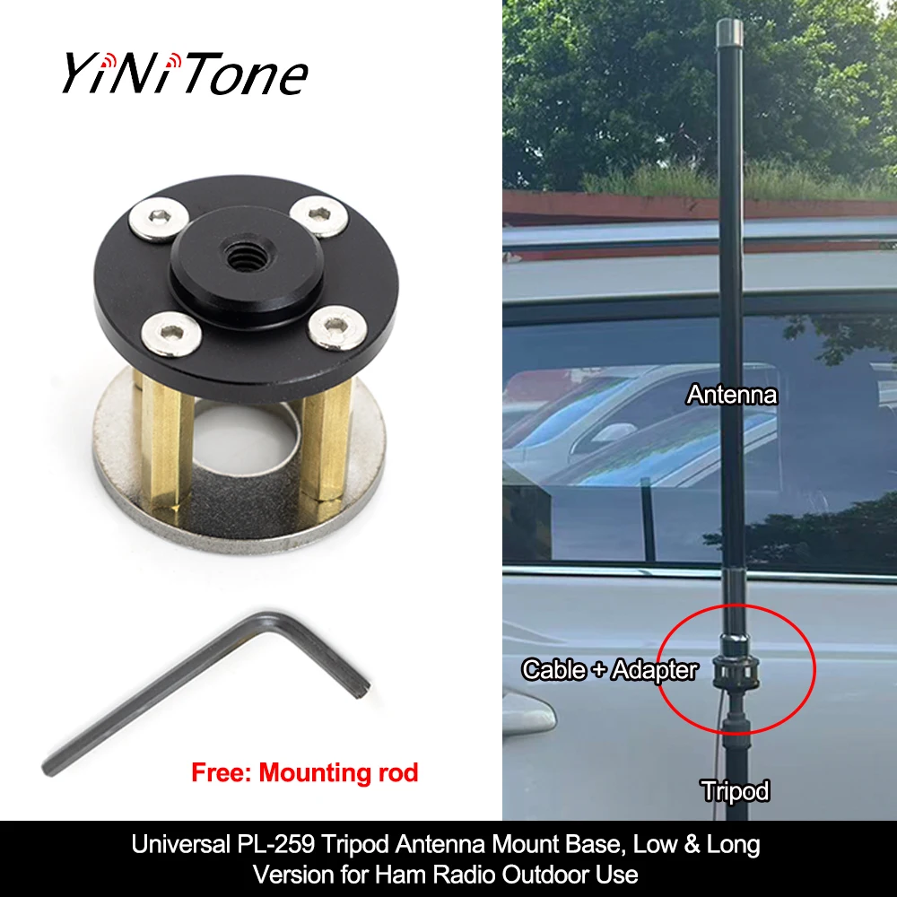 BR-01/02 Tall Tripod Antenna Mount Adapter 1/4 Female Thread PL259 Base for Ham Radio Yaesu Icom Motorola RV Yacht Camping