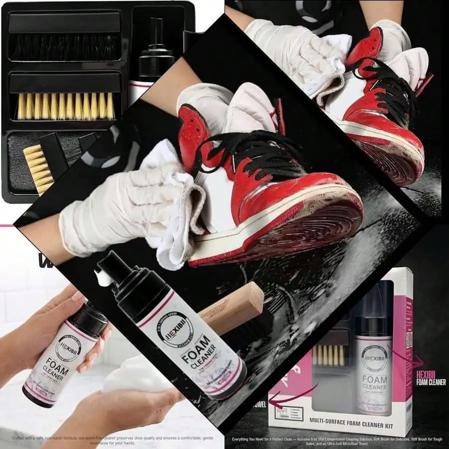 

All-In-One Shoe Cleaning Care Kit For Sneakers Canvas Leather Suede - Effective Cleaning With 2 Brushes & Microfiber Towel