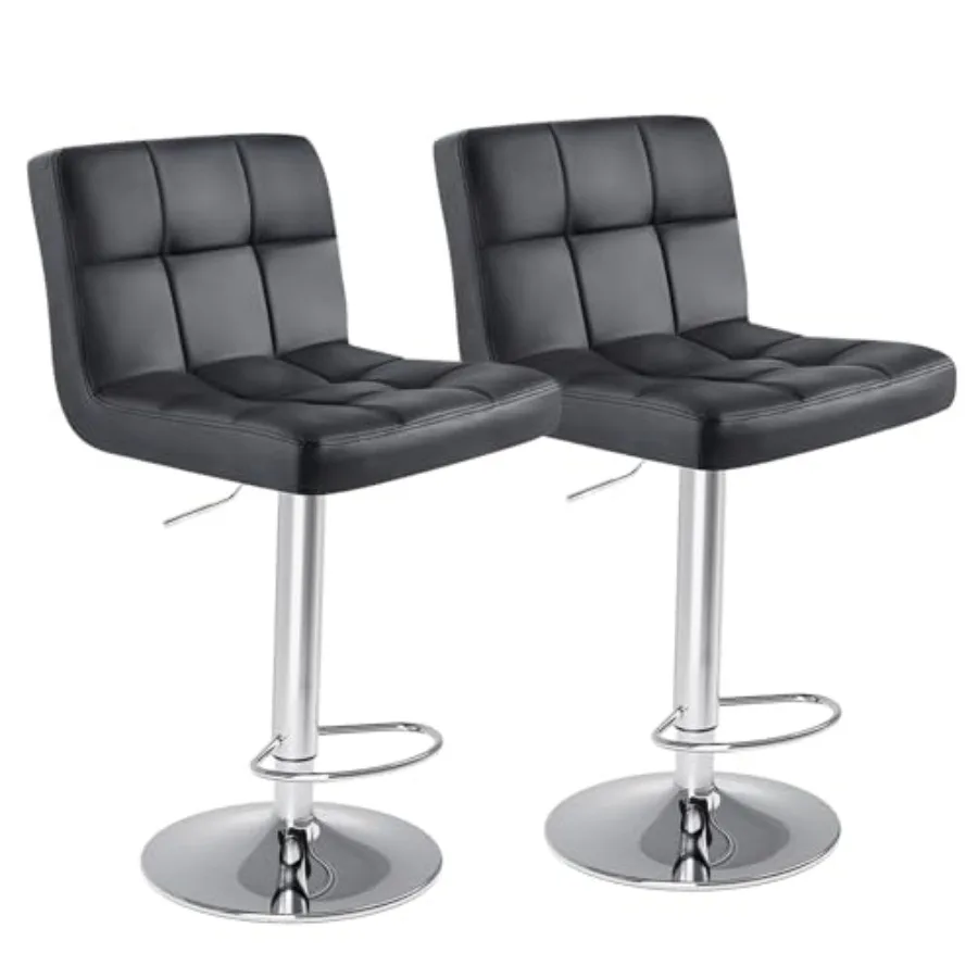 

Bar Stools Set of 2 Armless PU Leather Adjustable Swivel Barstools Hydraulic Kitchen Counter Height Thickened Seat Cushion Squa