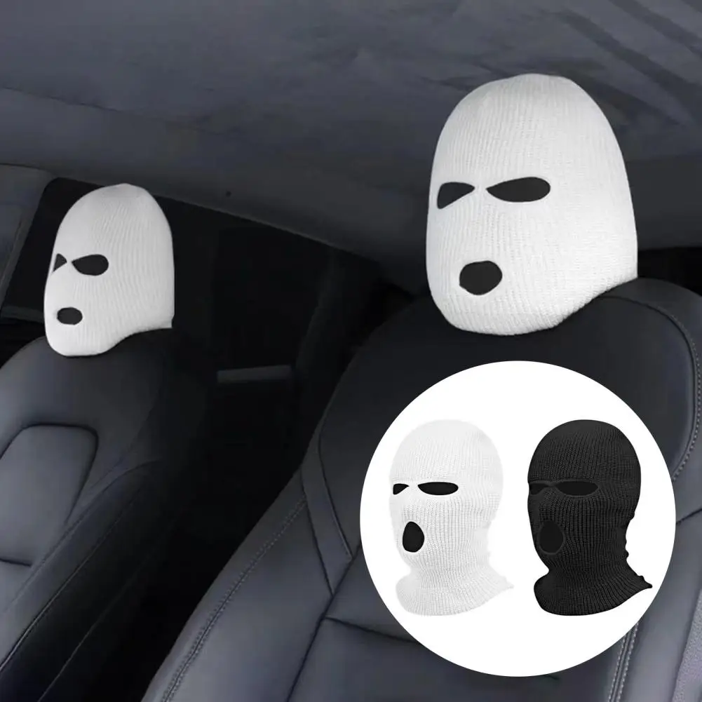 Spoof Car Seat Cover Masked Person Knitted Headgear Halloween Headrest Cover Decoration Car Anti-theft Warning Accessories Hat ﻿