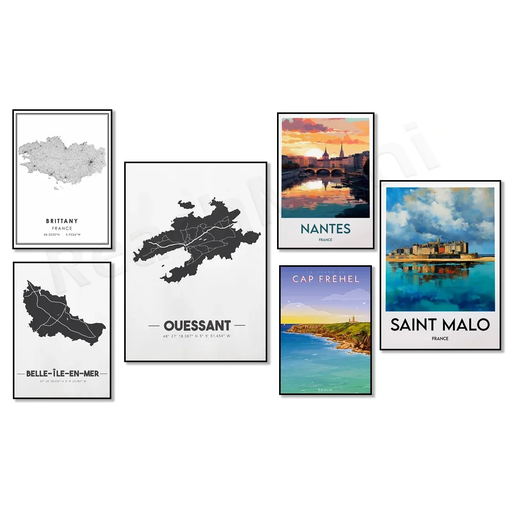 Gorra Fréhel - Faro, Brittany, Lorient, Loire-Atlantique, Ouessin, Belle Isle, Brittany mapa, cartel de Francia