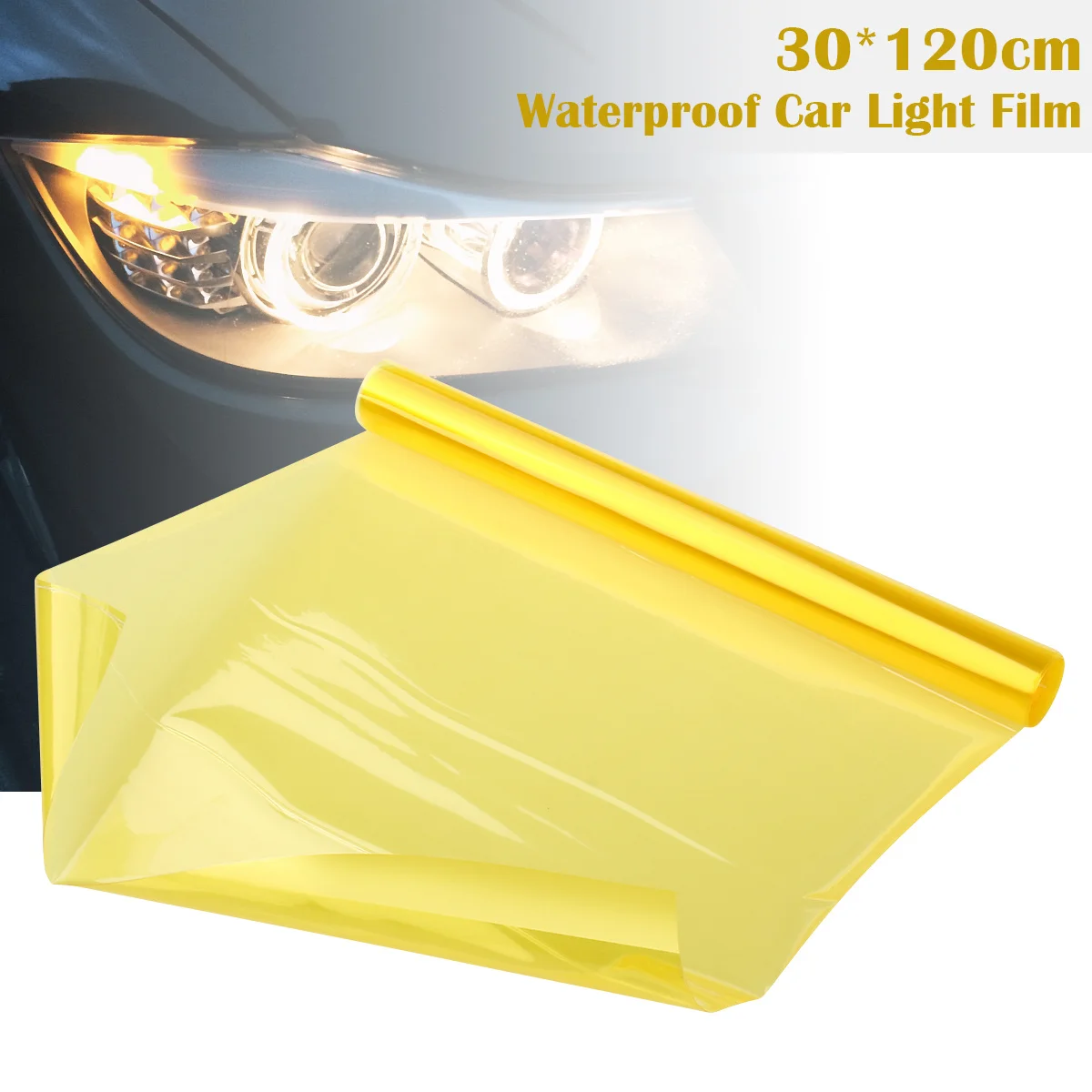 

Car Headlight Tint Film Yellow 30x120cm Waterproof Self-Adhesive Protective Vinyl Film for Fog Lights Turn Signals Windshield