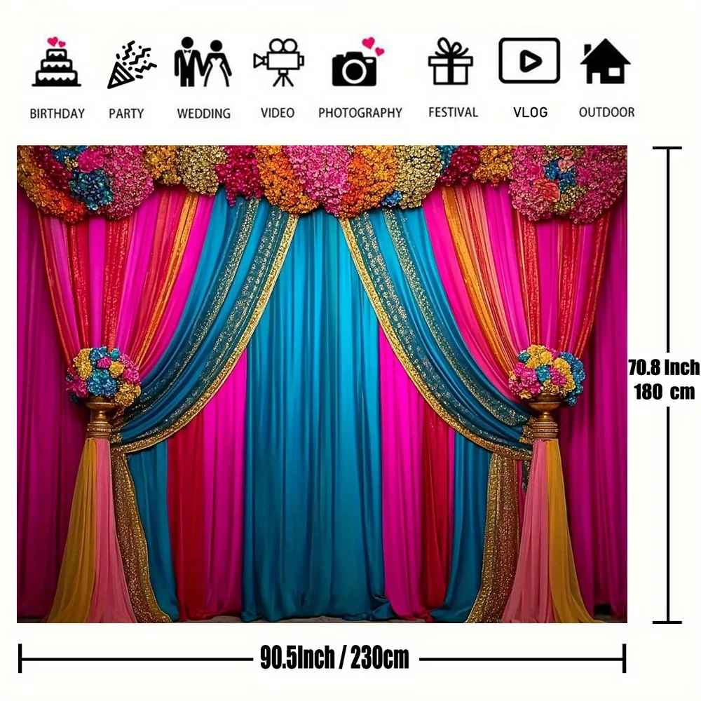 One set, classic Indian style photography backdrop, featuring a sunflower wreath. Perfect for energetic party settings.