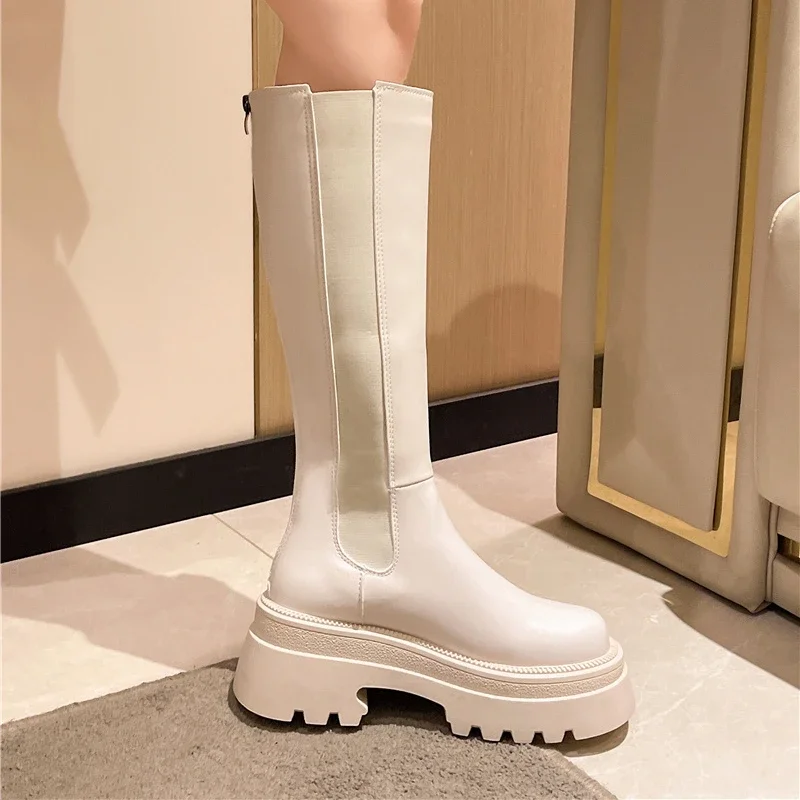 Shoes Female 2023 New Knee-High Women\'s Boots Fashion Sewing Modern Boots Women Hot Sale Round Toe Platform Shoes Ladies zapatos