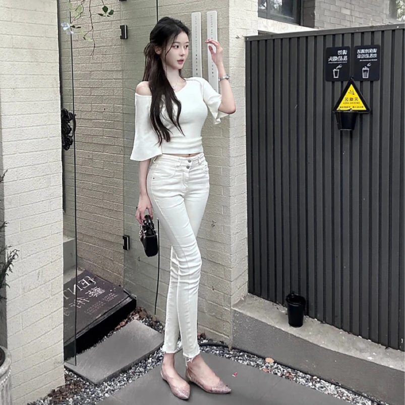 

High Waist Elastic Slim Fit Women's Pencil Pants Double Bule Boo Lifting Tight Jeans High Waist Stretchy Slimming Bootcut