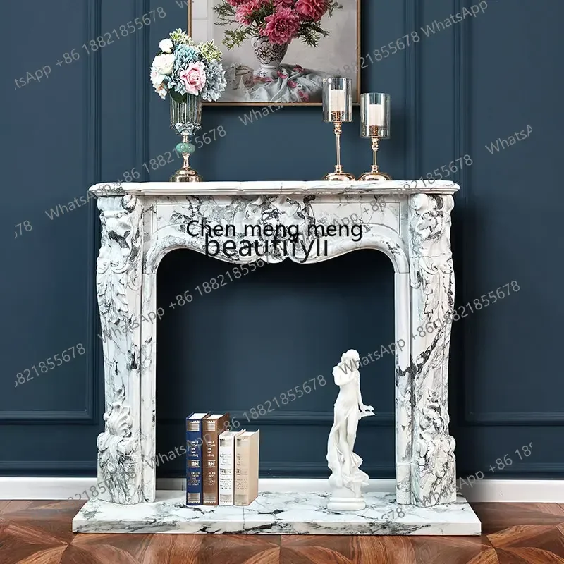D178 Y zq American Retro Stone Carving Marble Mantelshelf Interior Living Room Simple Background TV Cabinet Decoration