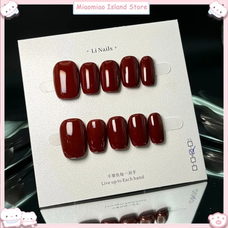 Wine Red Cherry Pure Handmade Wearable Nails High Quality Monochromatic White Enhancing Autumn Winter New Style Beauty Health