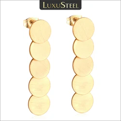 LUXUSTEEL Vintage Disc Round Coin Drop Earring for Women Girls Stainless Steel Dangle Statement Geometric Korean Y2K Jewelry